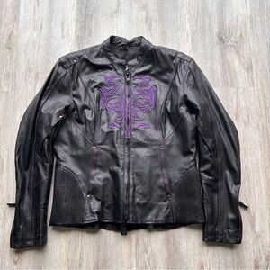 Milwaukee Leather Black And Purple Embroidered Leather Jacket  Secret Legal XL